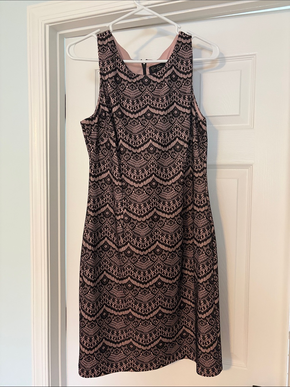Jessica Simpson Pink and Black Sleeveless Patterned Shift Dress